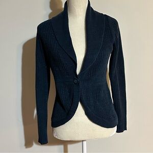 Women's Apt. 9 Sparkly Teal One Button Ribbed Knit Cardigan - Small